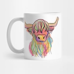 Highland cow rainbow watercolour digital painting Mug
